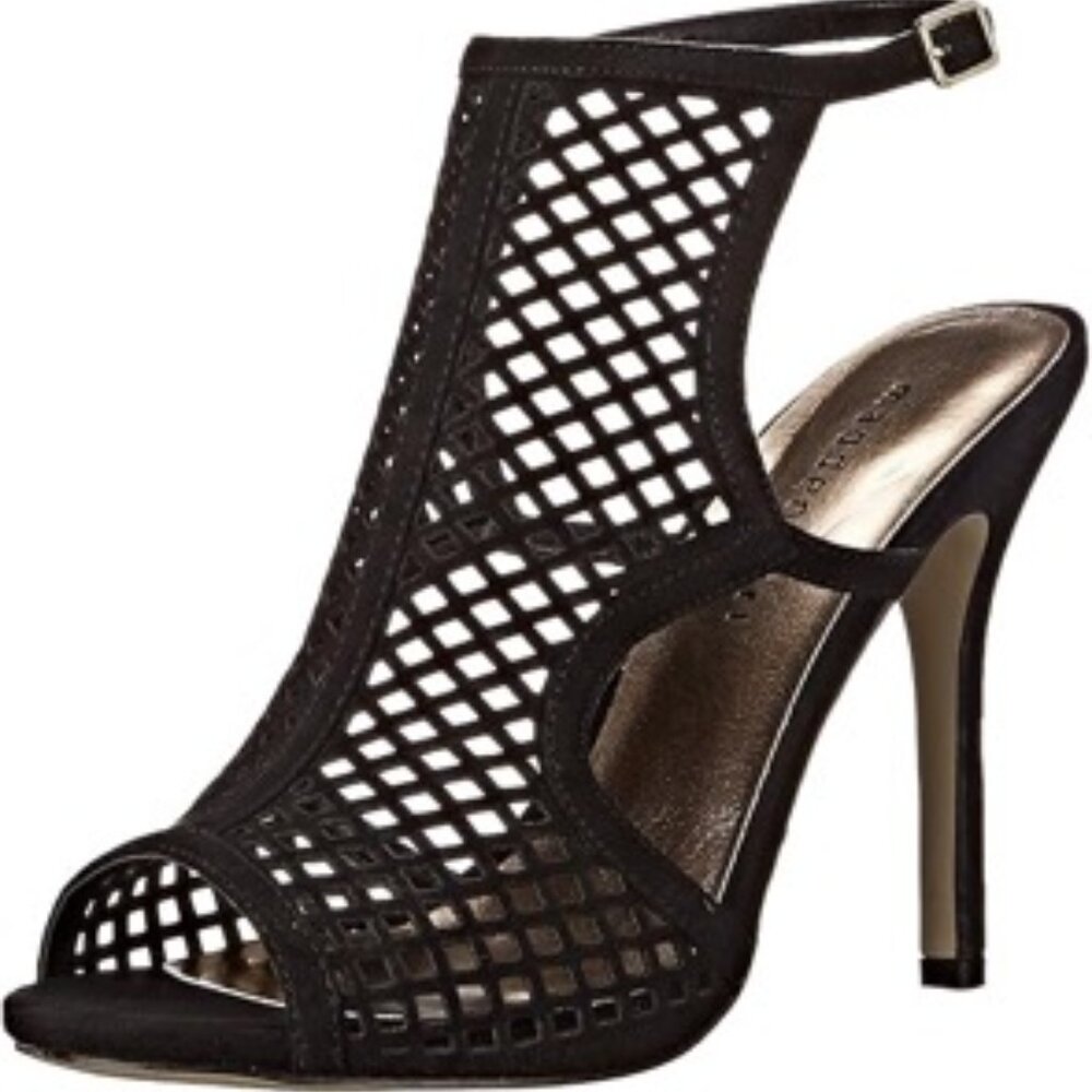 Madden Girl Regal Suede Black Cage Heel Size 7